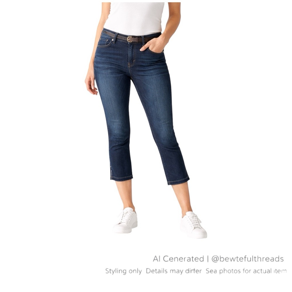 Lois Georgia Skinny Capri Jeans Dark Indigo Stretch Denim Mid Rise W32